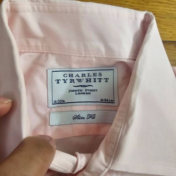 Charles Tyrwhitt Slim Fit Shirt Size 16 Button-Up Pink - Picture 2 of 5